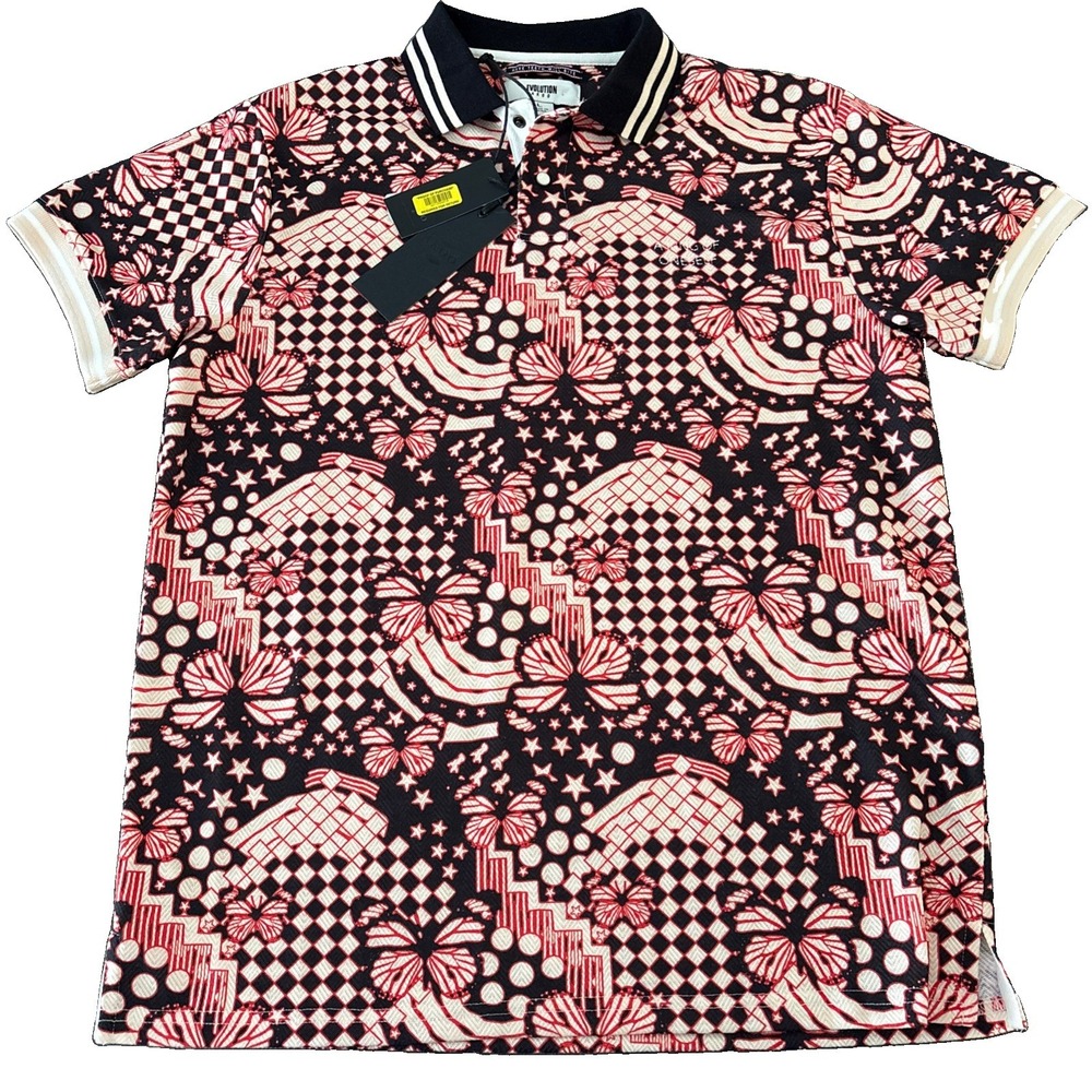 Evolution Akoo Polo Shirt Mens Size Lg Golf Urban Streetwear Hip Hop Butterflies